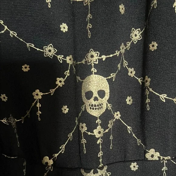 PUG Peasant Dress In Gold Foil Skull Lace Ponte size L - Picture 2 of 5